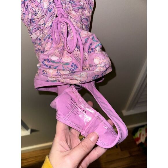 NWOT Intimately Free People Purple Floral Butterfly Milkshake Mesh Lace Up Back - Picture 5 of 6